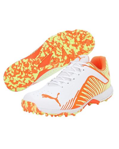 PUMA 22 FH RUBBER CRICKET SHOES –  White-Ultra Orange Fast Yellow