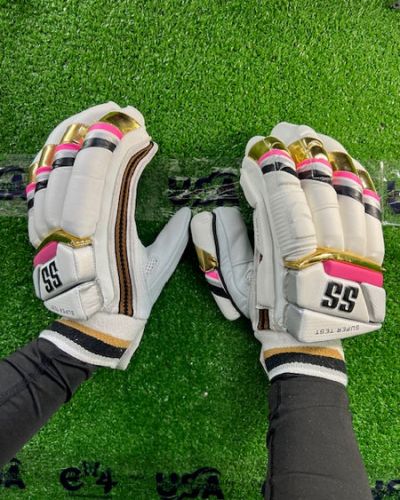 SS Super Test Batting Gloves White, Pink, and Gold