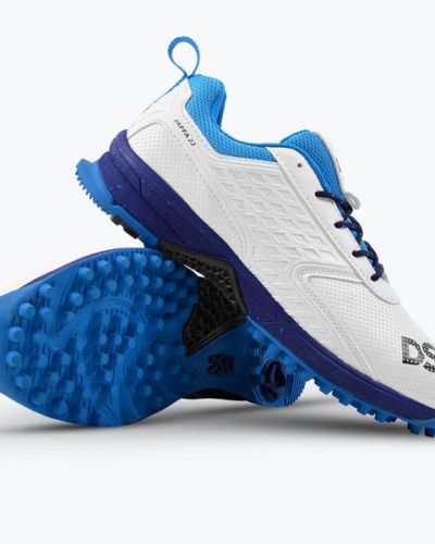 DSC JAFFA 22 Rubber Cricket Shoes White-Navy-Sky